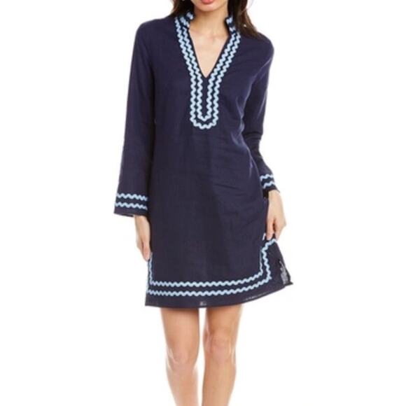 Sail to Sable Dresses & Skirts - Sail To Sable Linen Tunic Dress Blue Long Sleeve V-Neck Coastal Women's Size 2